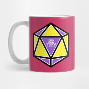 Nonbinary Pronoun Pride D20 She/They Mug